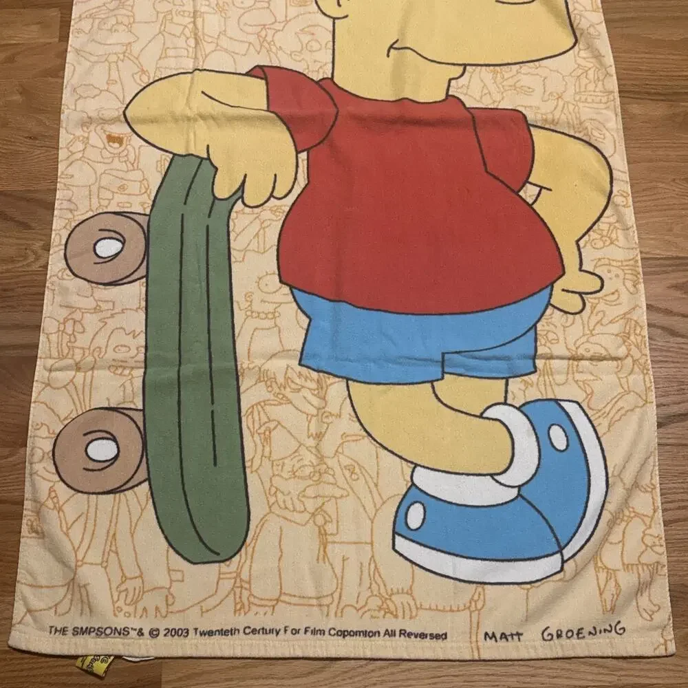 2003 Bart Simpson Beach Towel Skateboard Cast 29x 55” Vintage The Simpsons